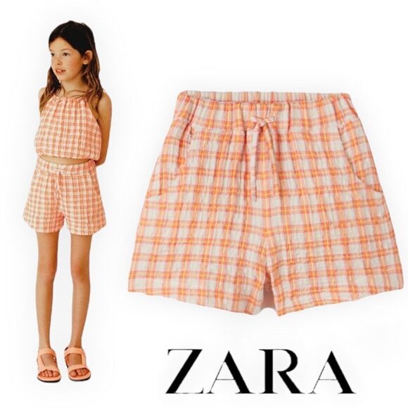 ZARA Kids | Orange | TEXTURED CHECK BERMUDA SHORTS - Picture 1 of 7